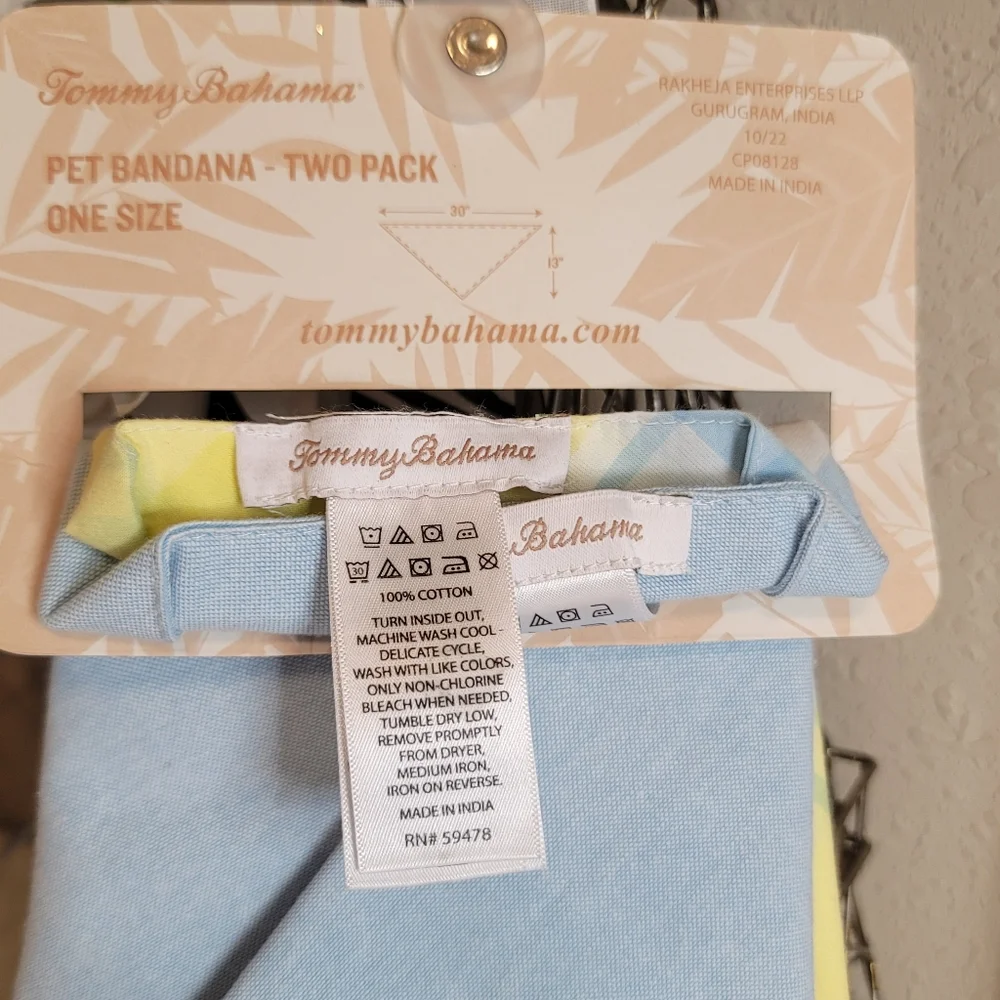 Tommy Bahama Pet Bandana 2 Pack Dogs One Size Blue & Blue & Yellow Plaid New